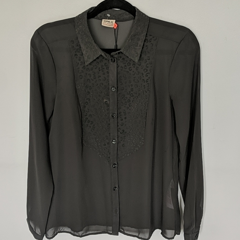 ONLY Carrie Long Sleeve Grey Animal Print Blouse Size 6